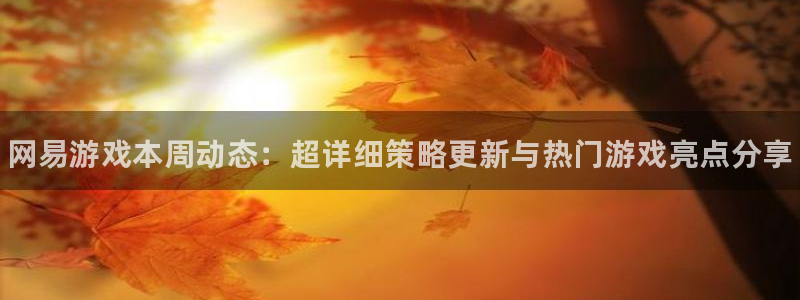 星欧娱乐登录：网易游戏本周动态：超详细策略更新与热门游戏亮点