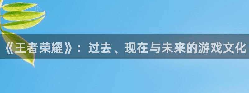 星欧娱乐登录网址：《王者荣耀》：过去、现在与未来的游戏文化